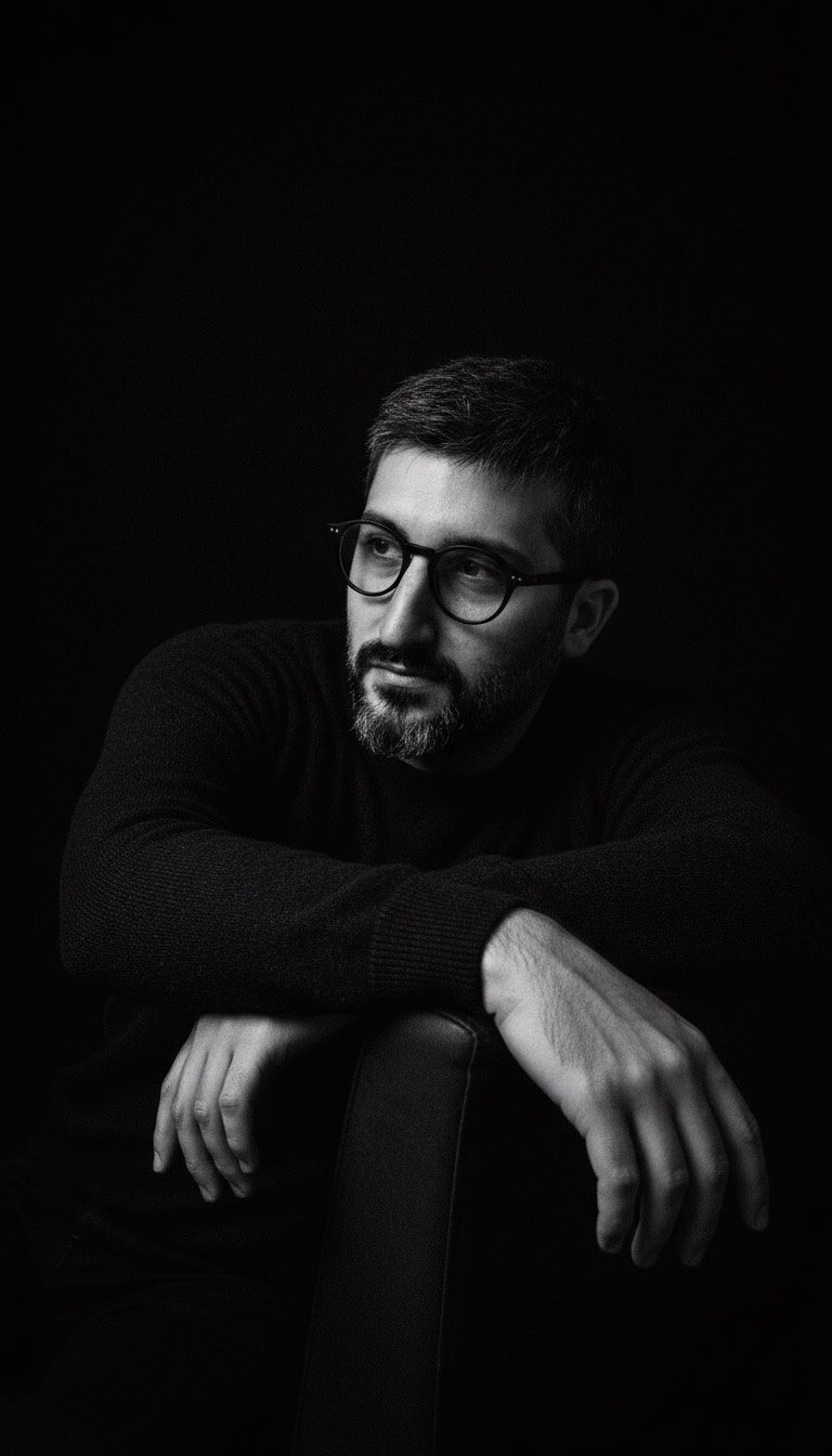 Ritratto di Fabio Pizzo in bianco e nero
